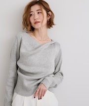 オフショルダーリブニットトップス