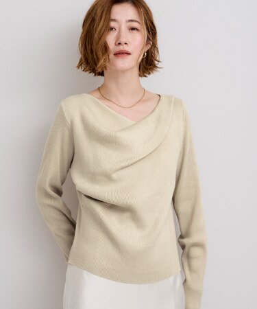 オフショルダーリブニットトップス