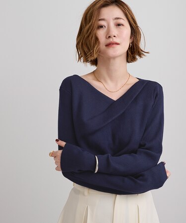 オフショルダーリブニットトップス