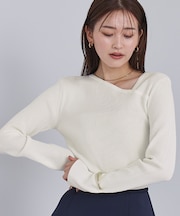 アシンメトリーネックリブニット
