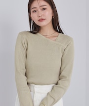 アシンメトリーネックリブニット