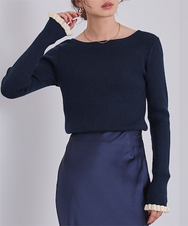 ふわっとタッチフリルスリーブリブニット