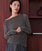 2wayボートネックベロアトップス