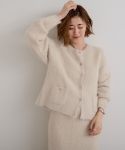 ゴールド釦シャギーニットカーディガン