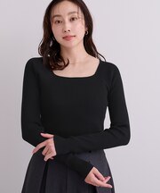 スクエアネックラグランスリーブリブニット