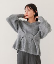 Vネックウエストタックペプラムニット
