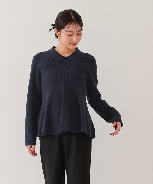襟付きペプラムニット