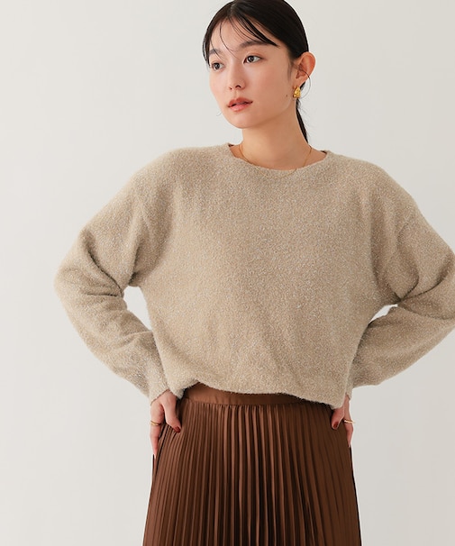 ラメシャギークルーネックニット