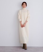 タートルネックIラインニットワンピース