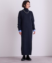 タートルネックIラインニットワンピース