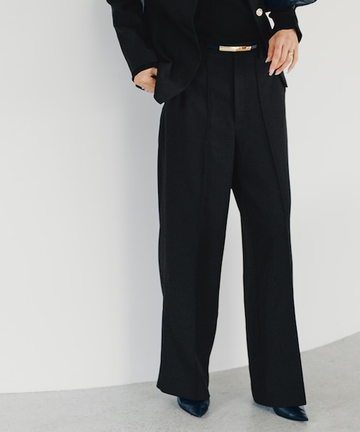 ピンタックセンタープレスワイドパンツ