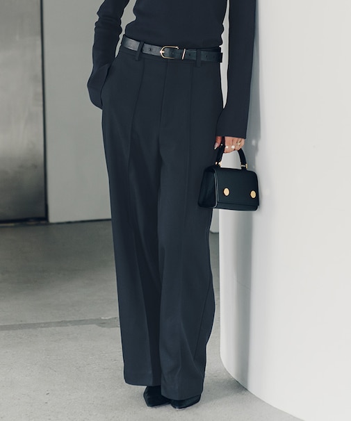 ピンタックセンタープレスワイドパンツ