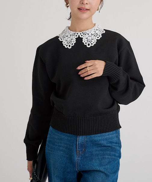 襟付きニットプルオーバー