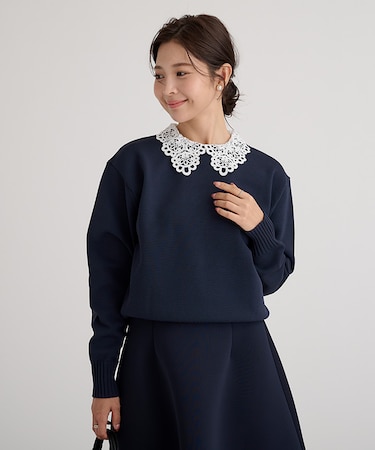 襟付きニットプルオーバー