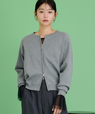 スウェットライクZIPニットカーディガン