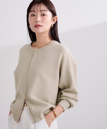 スウェットライクZIPニットカーディガン