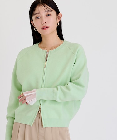 スウェットライクZIPニットカーディガン
