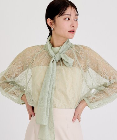 レースボウタイブラウス