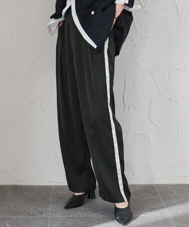 サテンラインワイドパンツ