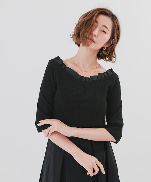 2wayフリルネックニット