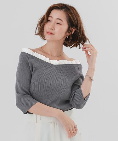2wayフリルネックニット