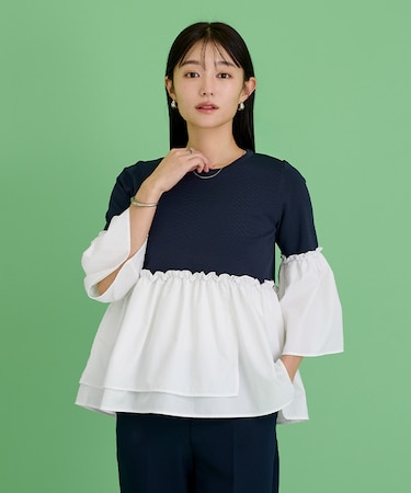 異素材ドッキングフレアプルオーバー