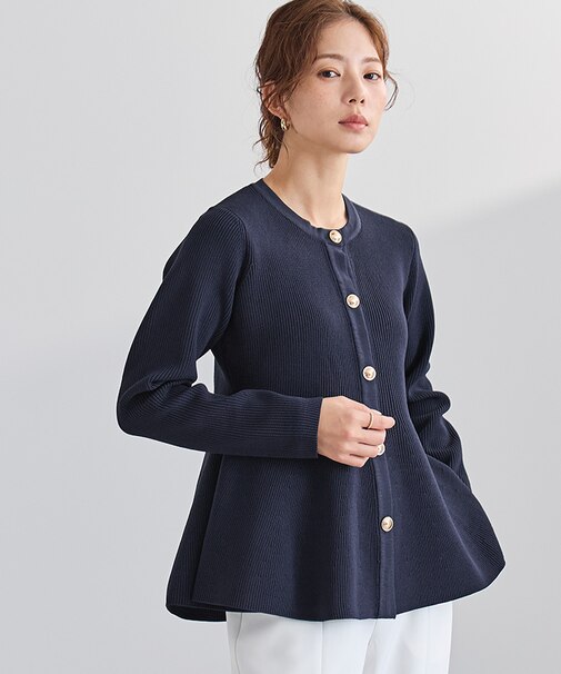 ゴールド釦ペプラムカーディガン