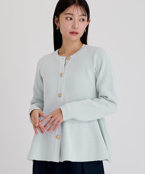 ゴールド釦ペプラムカーディガン