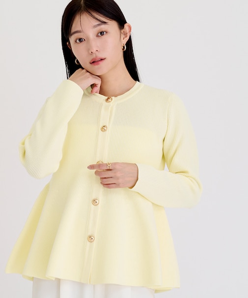 ゴールド釦ペプラムカーディガン