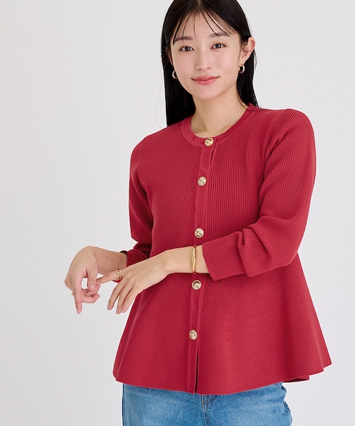 ゴールド釦ペプラムカーディガン