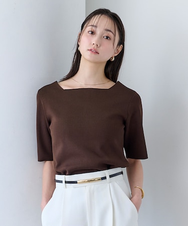 2wayスクエアネックリブニット