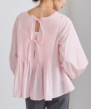 プリーツペプラムリボンブラウス