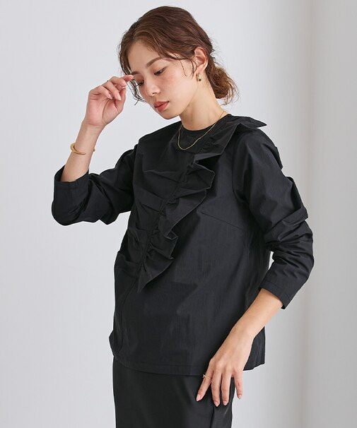 アシンメトリーラッフルブラウス
