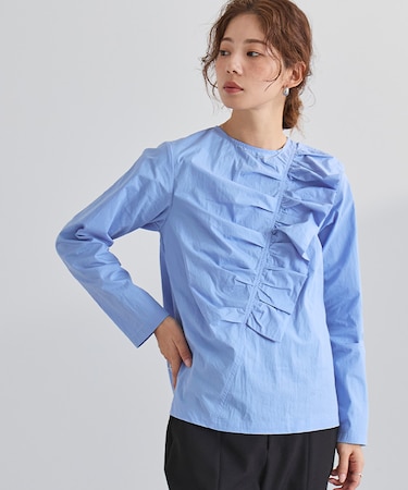 アシンメトリーラッフルブラウス