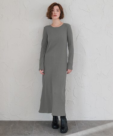 クルーネックリブワンピース