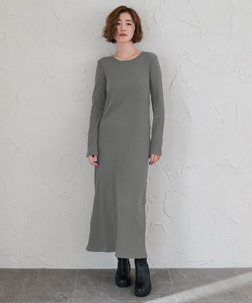 クルーネックリブワンピース