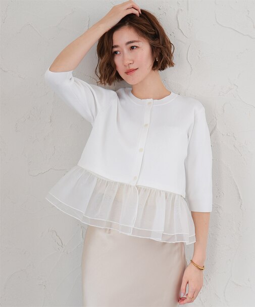 裾シアーニットカーディガン