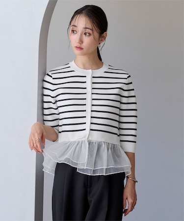 裾シアーニットカーディガン