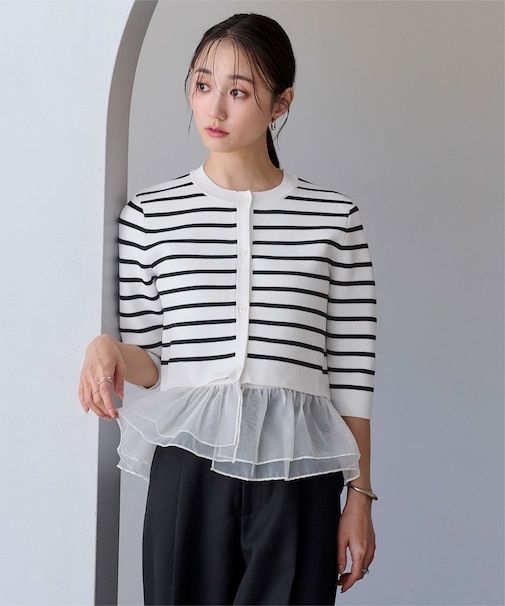 裾シアーニットカーディガン