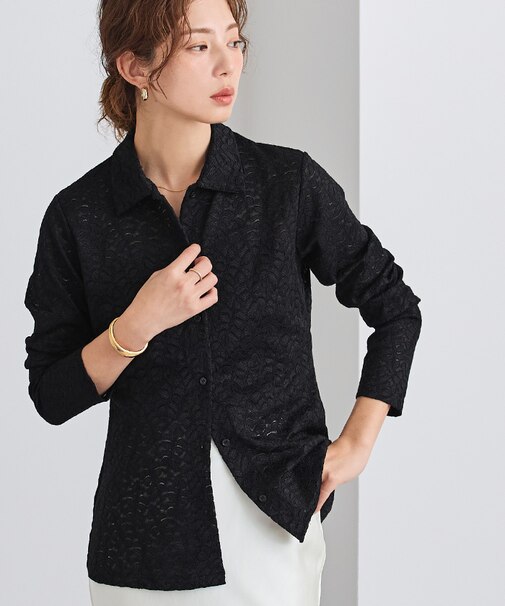 レースポロデザインブラウス