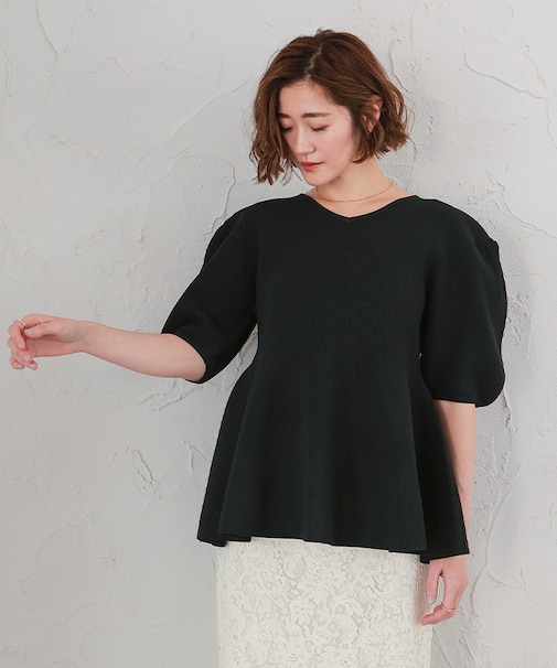 前後2wayハーフスリーブフレアニット