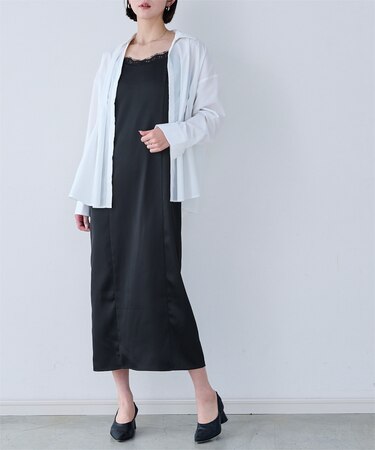 サテンレースキャミワンピース