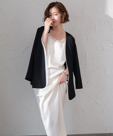 サテンレースキャミワンピース