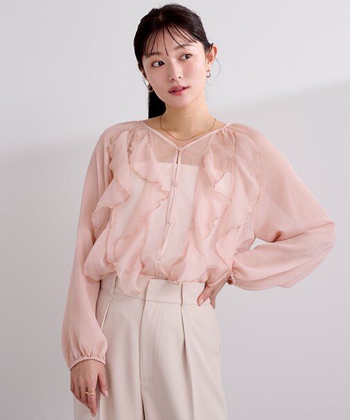 シアーラッフルブラウス