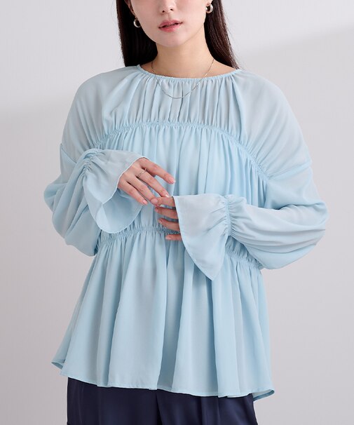 前後2wayクレープギャザーブラウス