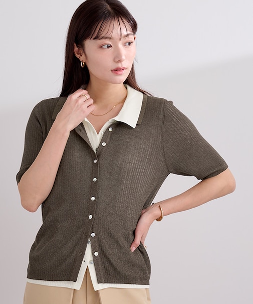 襟付きシアーリブラメニット