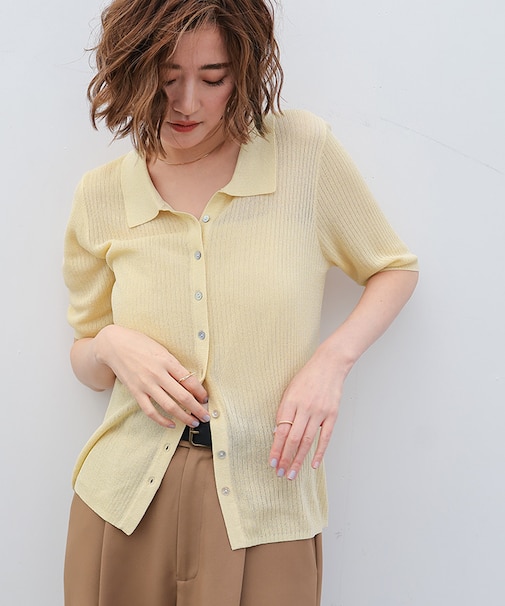 襟付きシアーリブラメニット