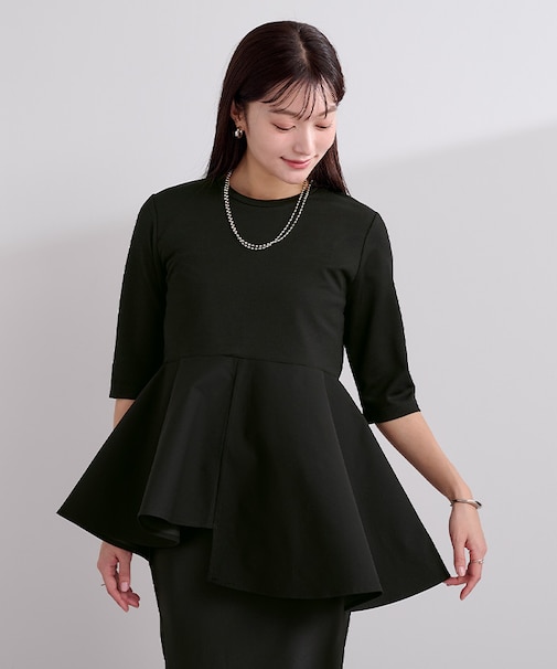 ハーフスリーブアシンメトリーフレアトップス