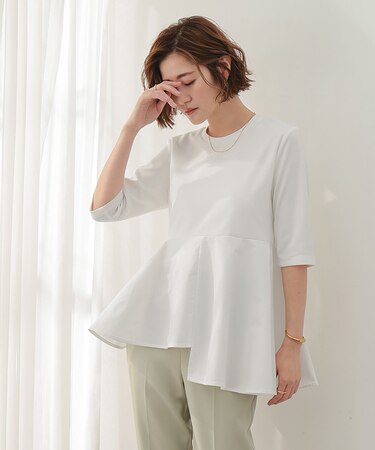 ハーフスリーブアシンメトリーフレアトップス