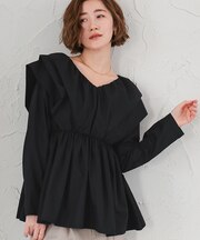タックショルダーペプラムブラウス
